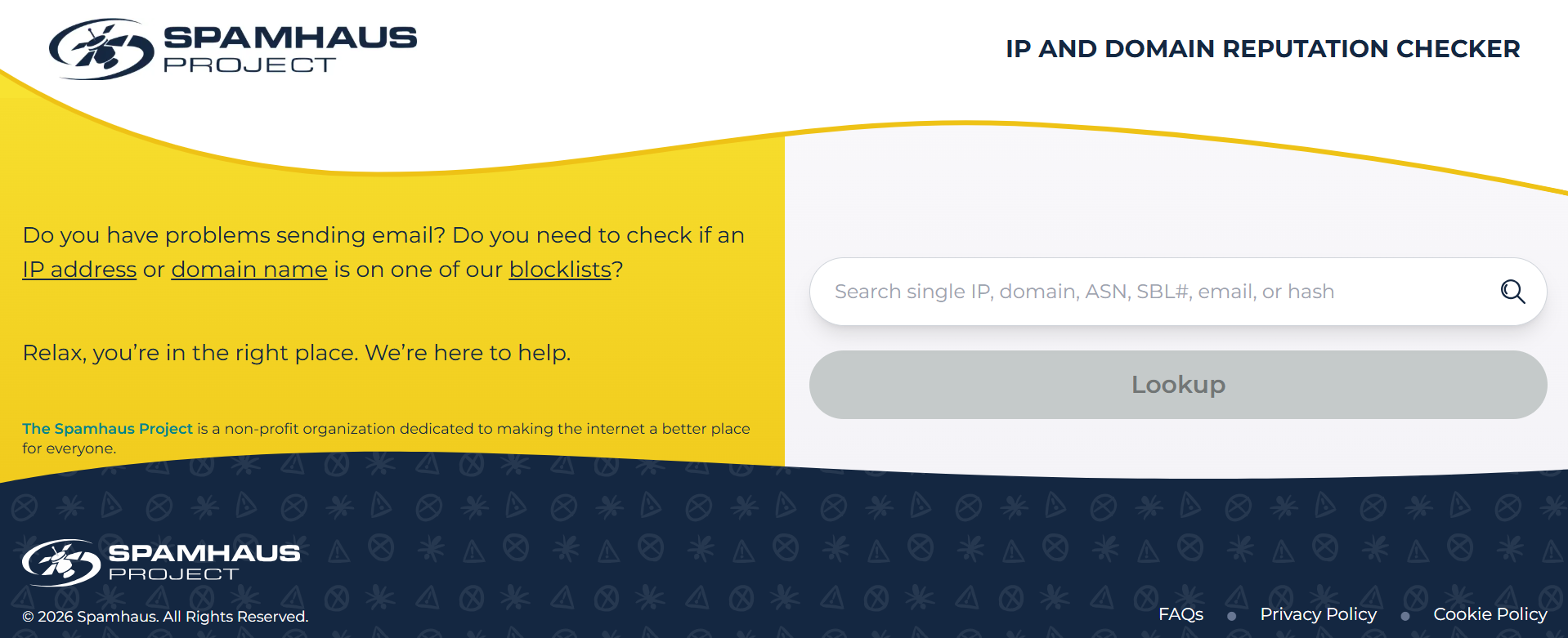 Spamhausの「IP and Domain Reputation Checker」トップページ