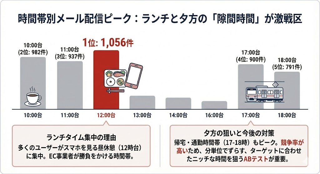 配信ピークは12時台:ランチタイムと夕方の「隙間時間」が激戦区