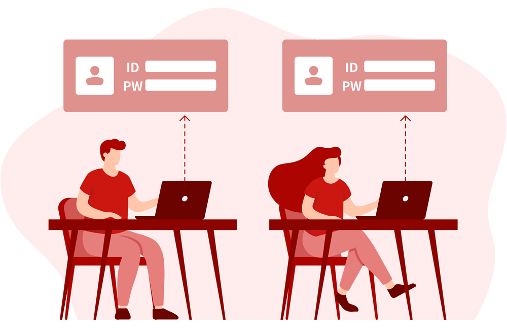 複数のユーザーが個別のID、パスワードでログインできるイラスト